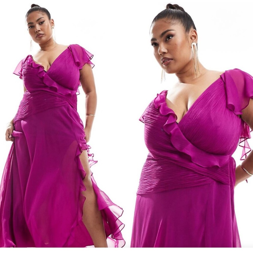 ASOS Curve Fuchsia Ruffled Maxi Dress